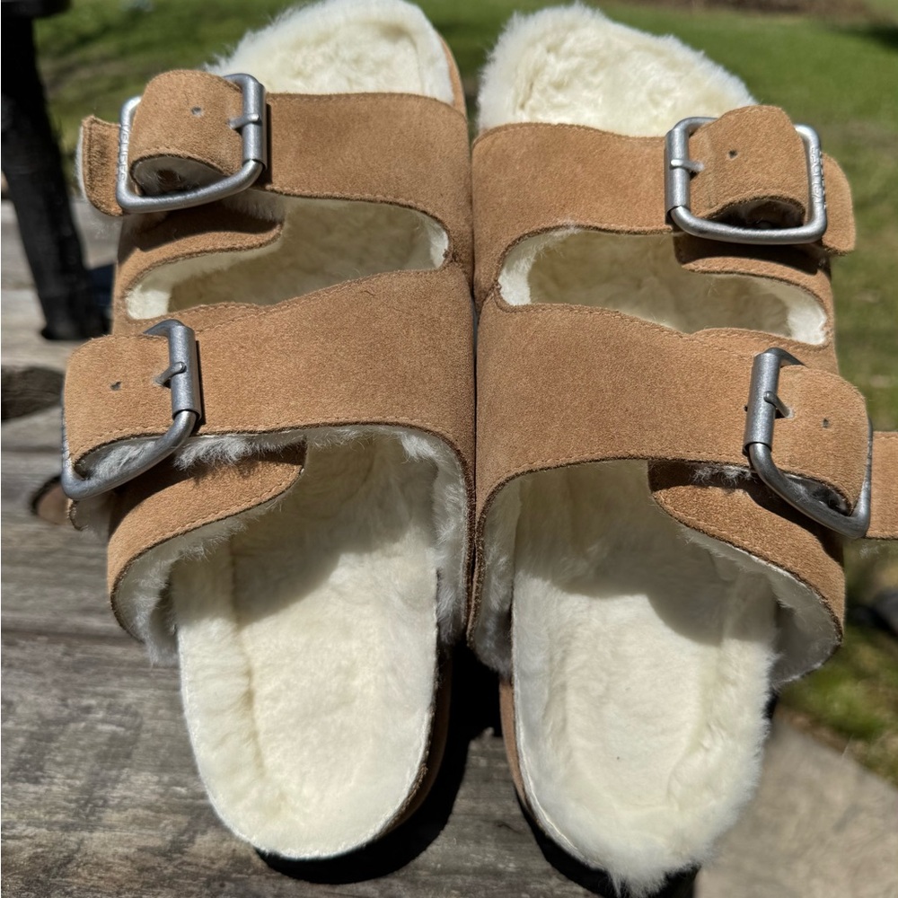 J/Slide Lynx Cognac Suede Shearling Sandals W 10